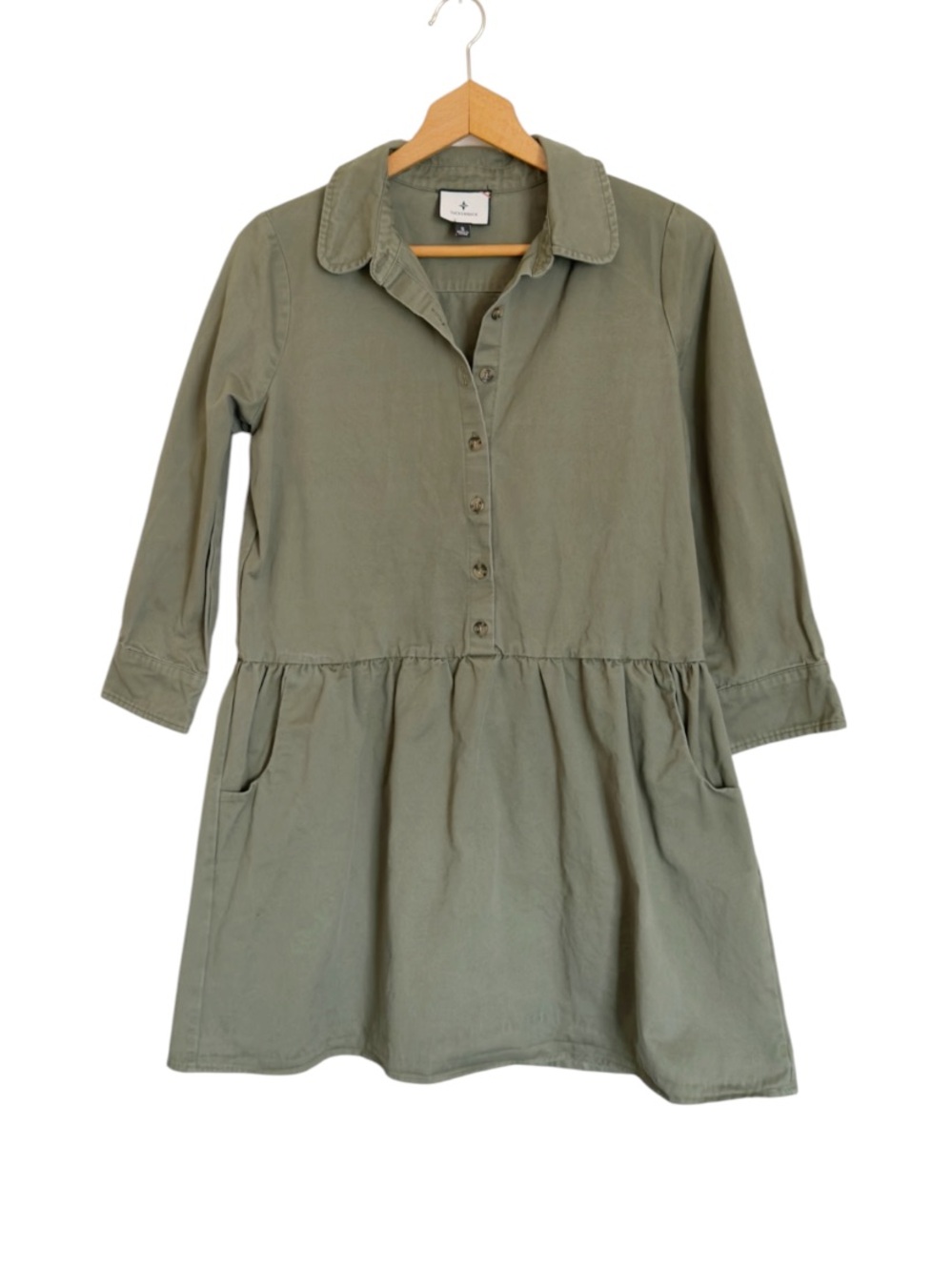 Tuckernuck Hayes Jade/Olive Green Stretch Twill Cotton Shirt Dress size S